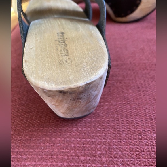 Y2K Vintage Trippen Germany Wood Clogs With Leather Black Straps Sandals 40 - Picture 6 of 12